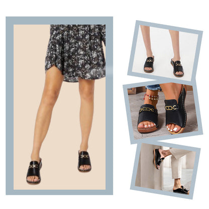 👡Sandały na koturnie z metalową ozdobą
