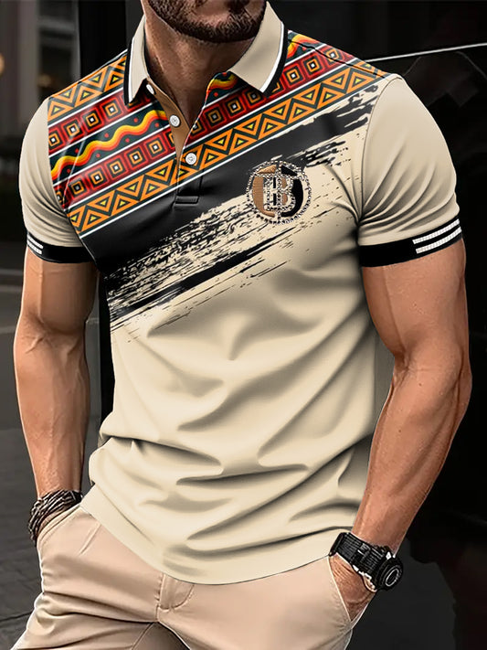 Tricoul Polo pentru bărbați, stil retro, etnic, geometrie, patchwork, imprimate, casual și afaceri