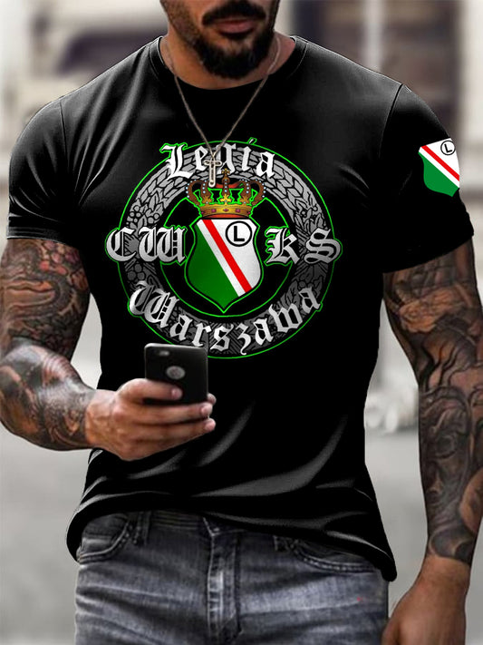 Tricou casual pentru bărbați cu imprimeu artistic retro cu emblemă