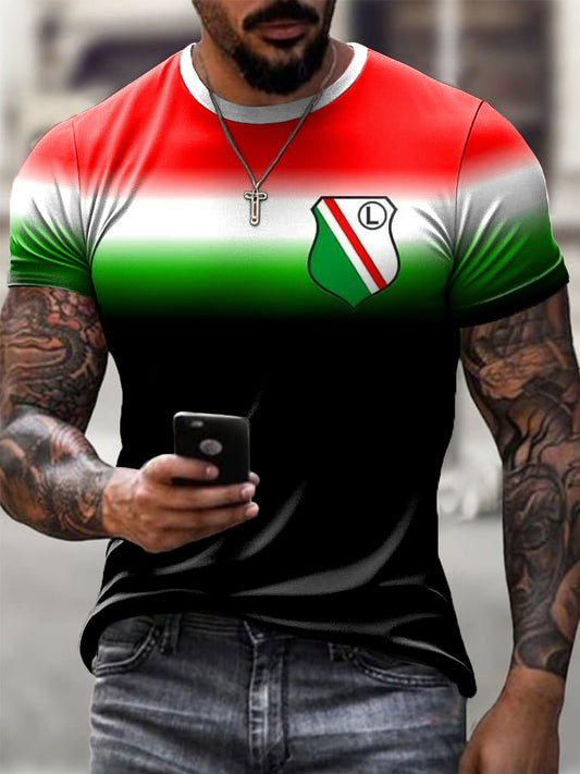 Tricou casual pentru bărbați cu imprimeu artistic retro cu emblemă