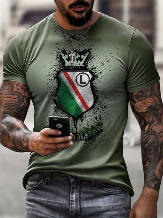 Tricou casual cu imprimeu abstract cu sigla clubului de fotbal, în stil retro.